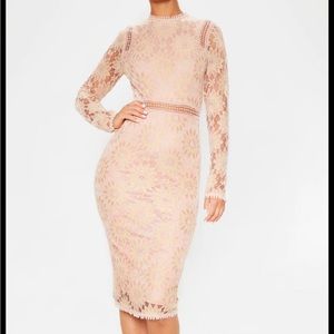 Dusty Pink Long Sleeve Lace Bodycon